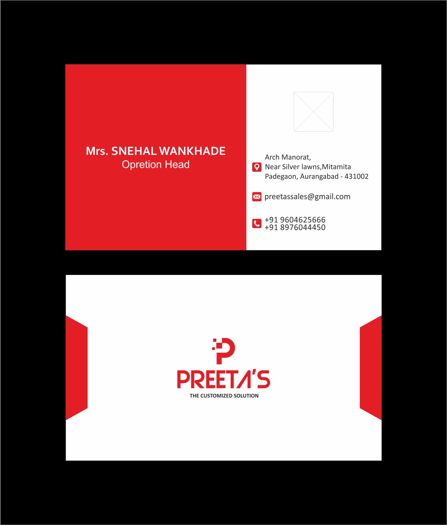Preeta's customized solution visiting card